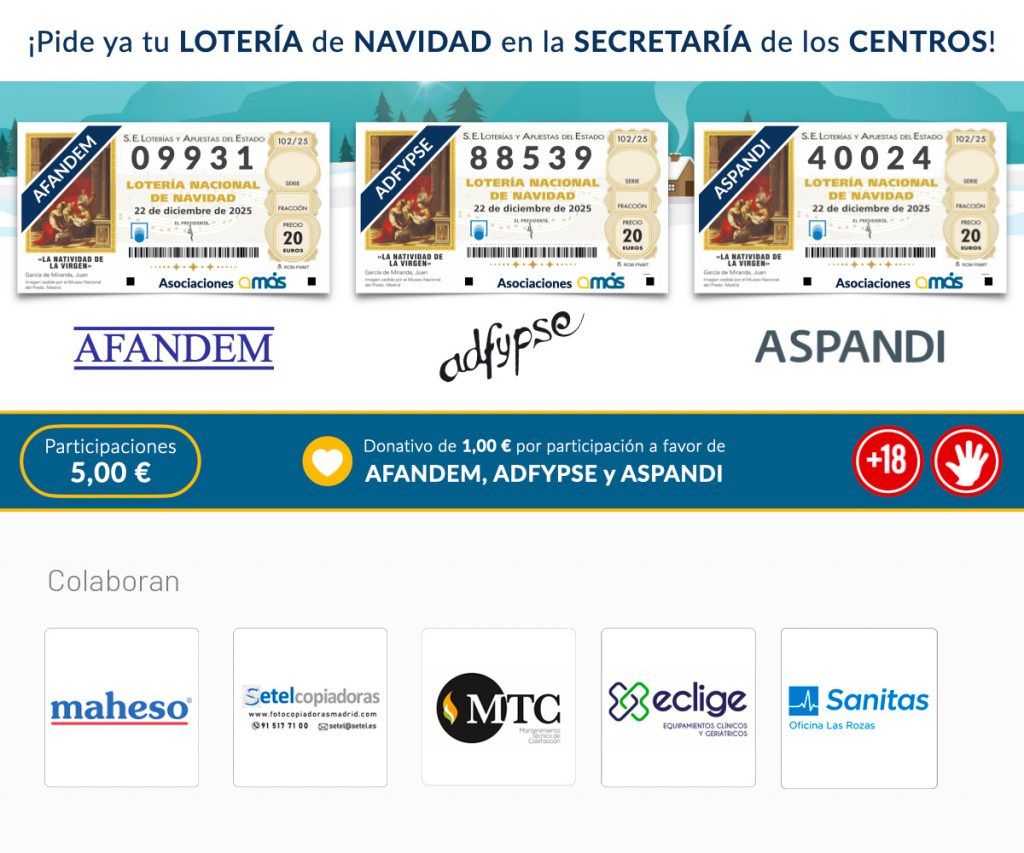 Banner con los décimos de la lotería de navidad de las asociaciones AMÁS