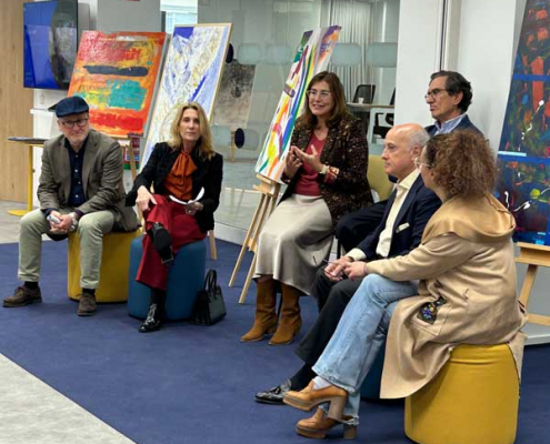 Presentación en el HUb de Randstad: Ismael Carrillo, director de Fundación AMÁS, Blanca Soto, María Viver, Pedro Abenicar, Pedro Tomey